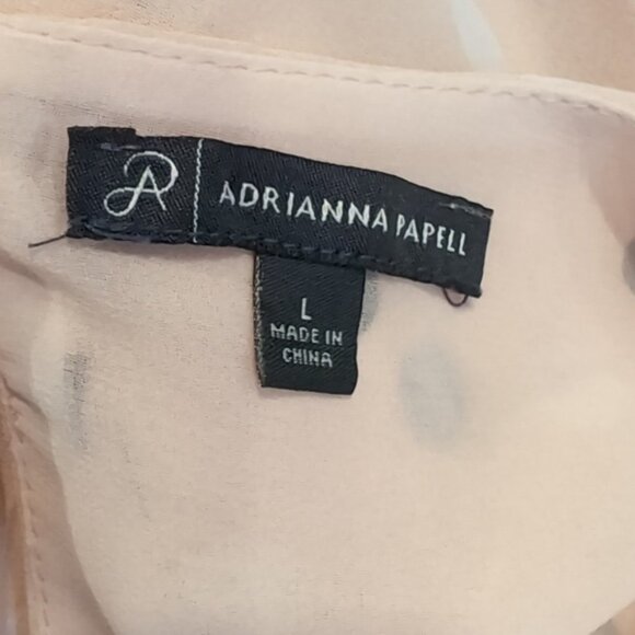 Adrianna Papell Polka Dot Blouse Sheer Layered Bell Flare Sleeve Smocked Hem Top - Picture 10 of 11